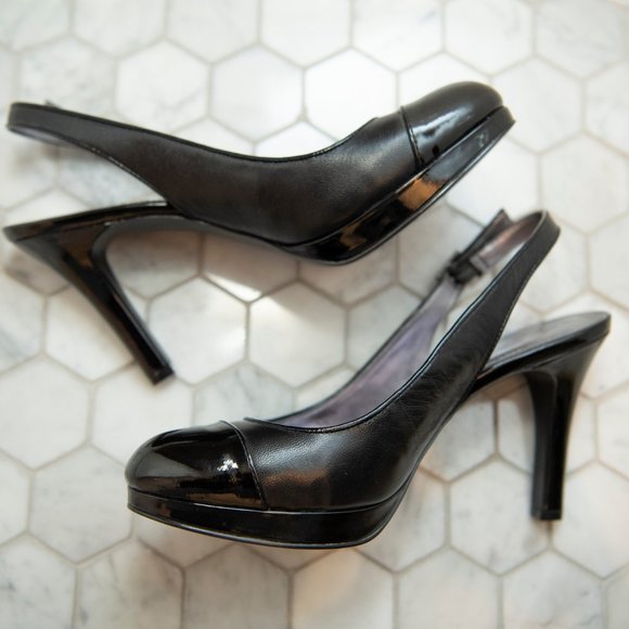 Black leather slingback heels - Picture 3 of 8